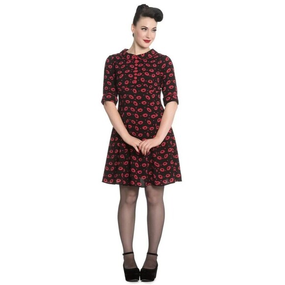 Hell Bunny Dresses & Skirts - HELL BUNNY Kiss Me Deadly Red Black Fangs Lips Retro Halloween Dress Small
